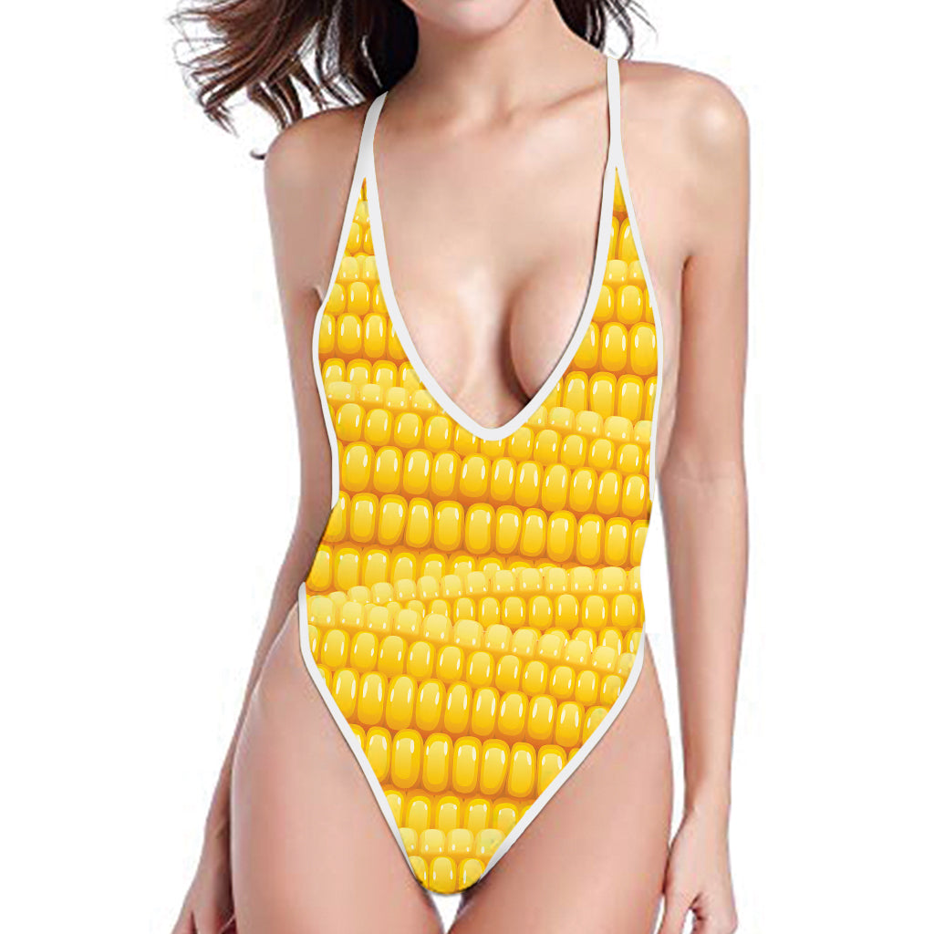 Corn Pattern Print One Piece High Cut Swimsuit