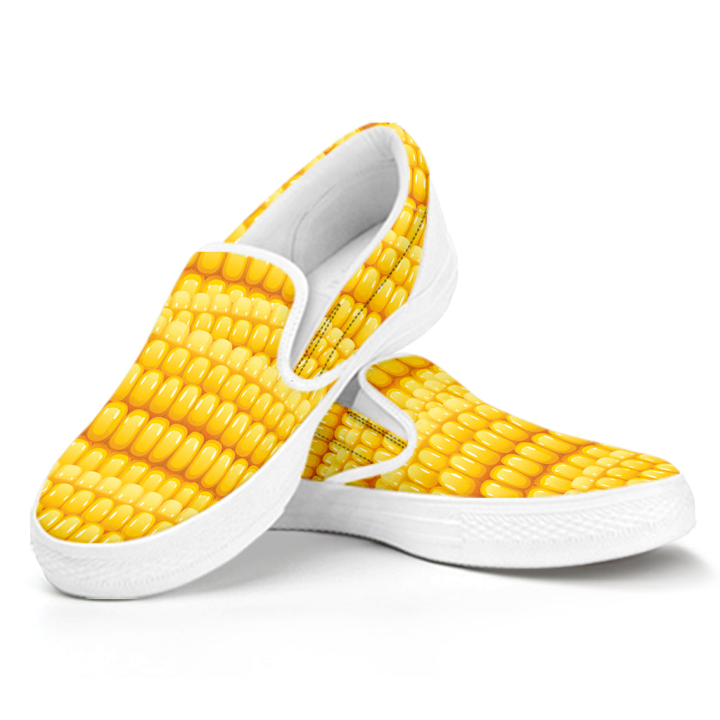 Corn Pattern Print White Slip On Shoes