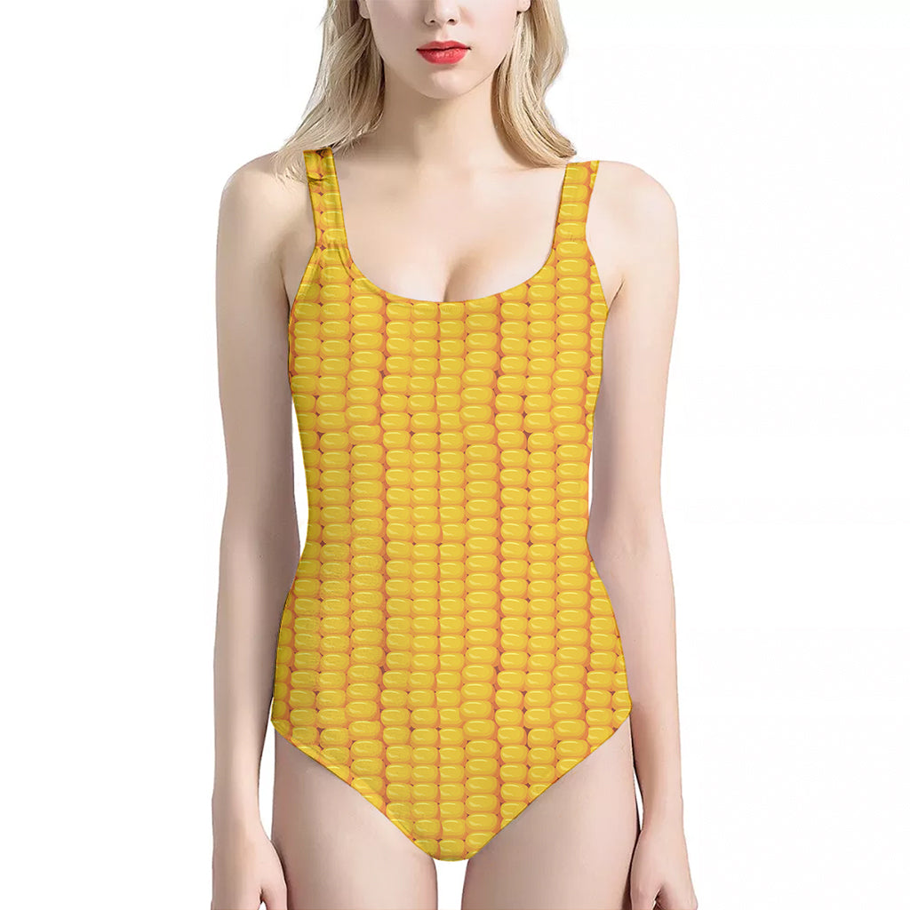 Corn Texture Print One Piece Halter Neck Swimsuit