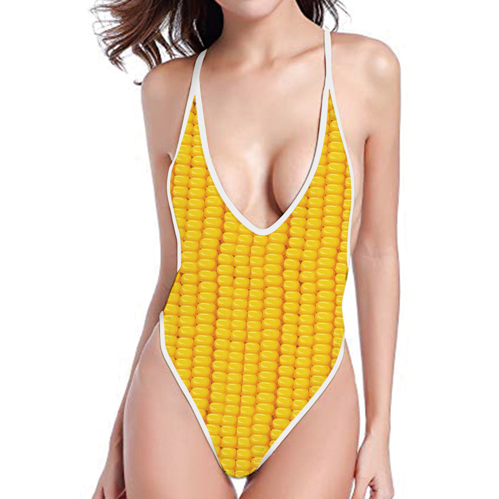 Corn Texture Print One Piece High Cut Swimsuit