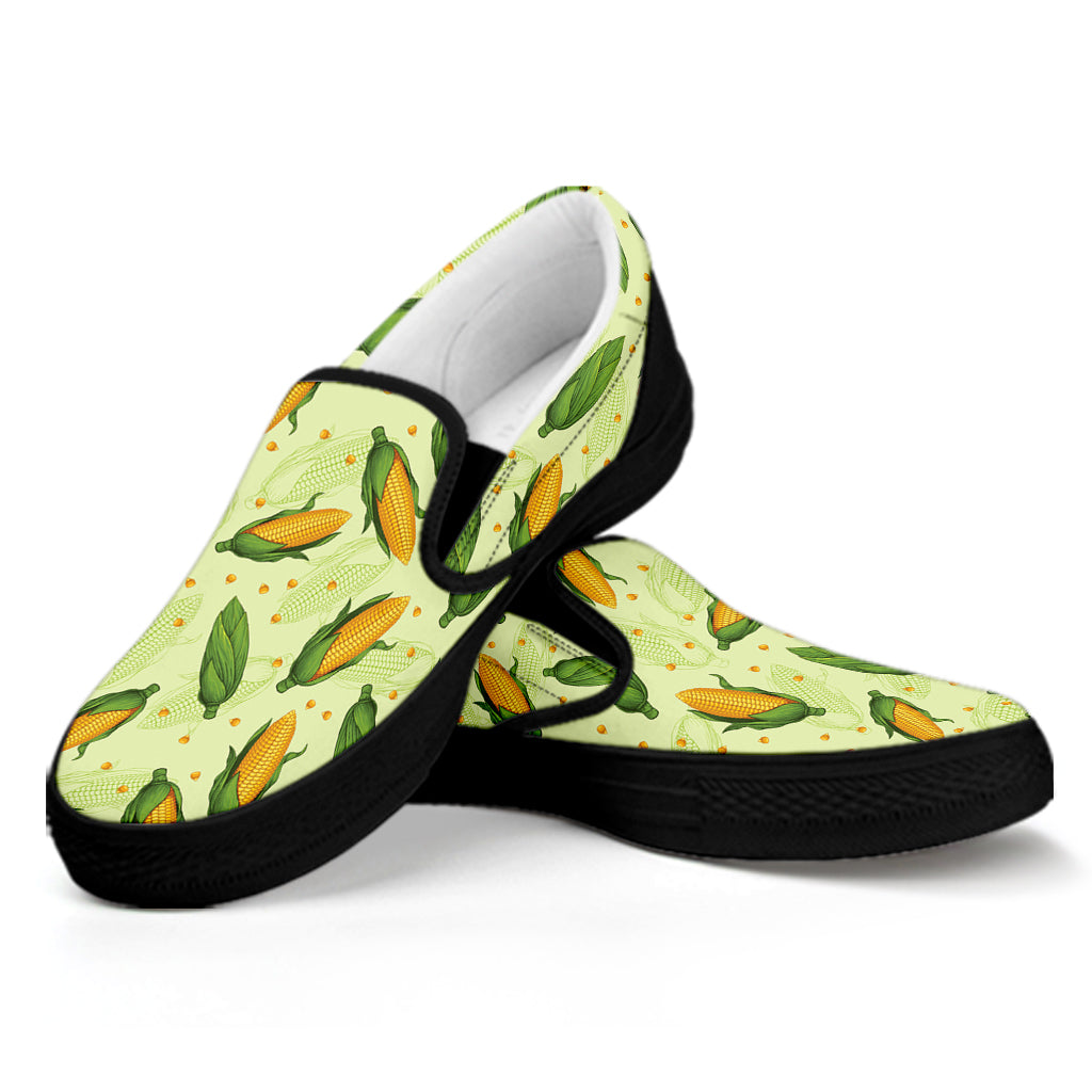 Corncob Pattern Print Black Slip On Shoes