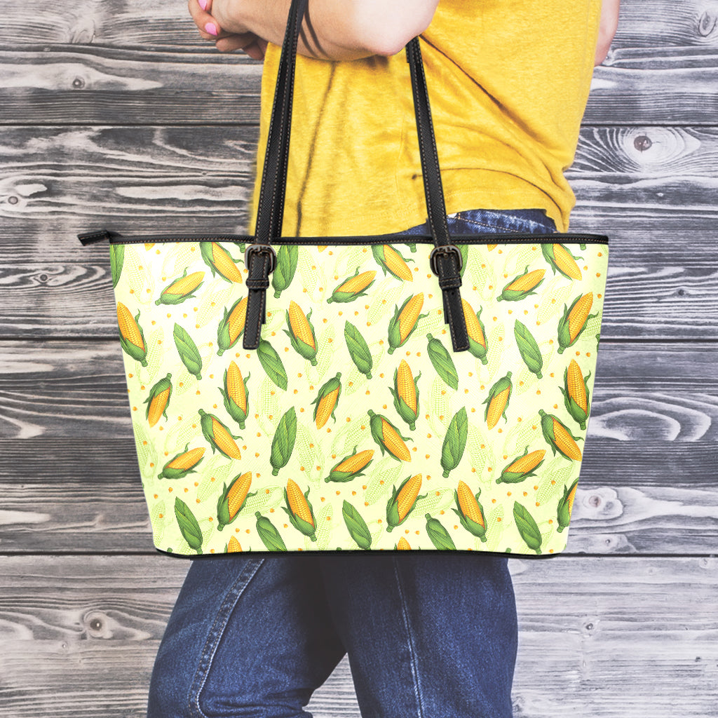 Corncob Pattern Print Leather Tote Bag