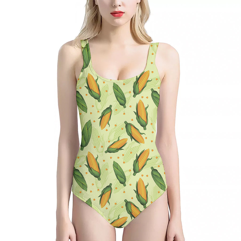 Corncob Pattern Print One Piece Halter Neck Swimsuit