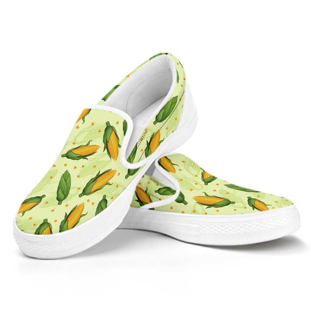 Corncob Pattern Print White Slip On Shoes