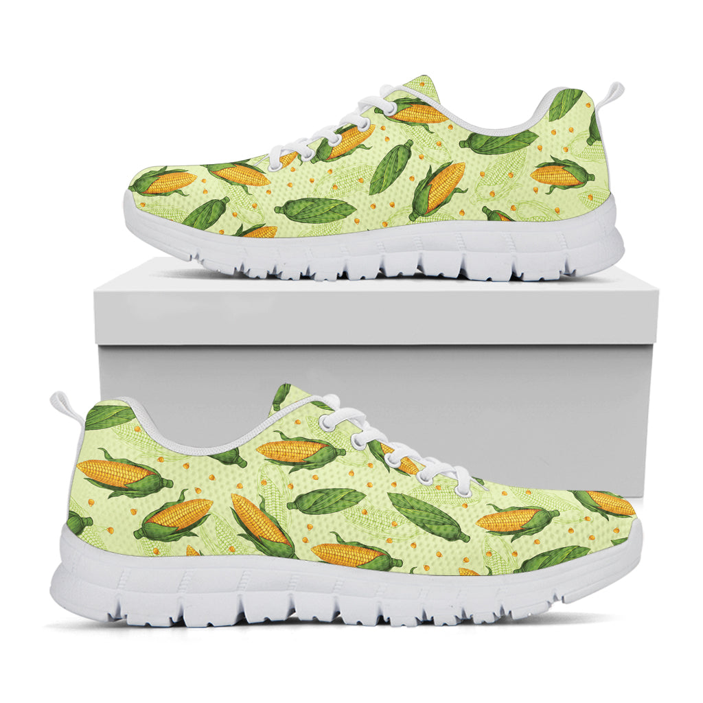 Corncob Pattern Print White Sneakers