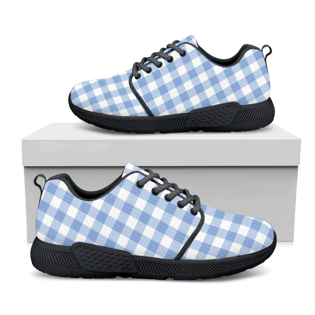 Cornflower Blue And White Gingham Print Black Athletic Shoes