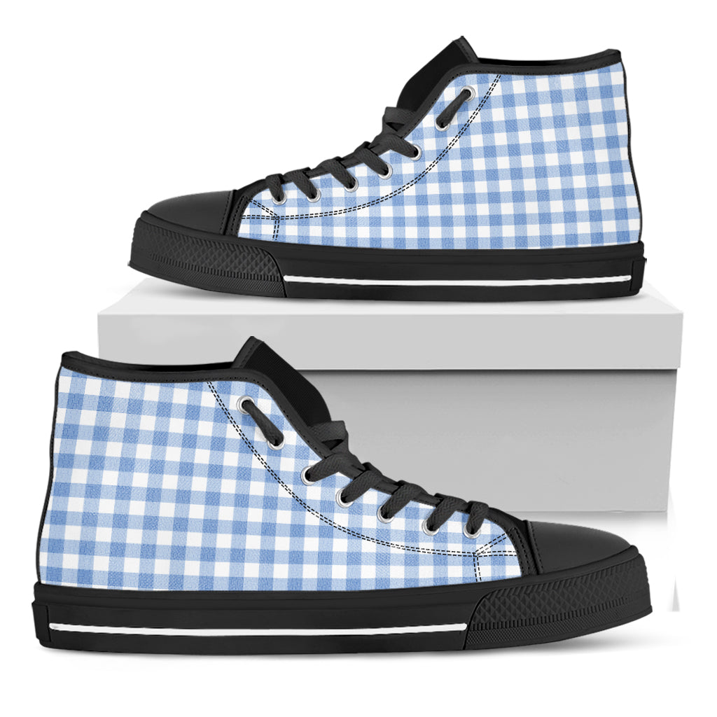 Cornflower Blue And White Gingham Print Black High Top Shoes