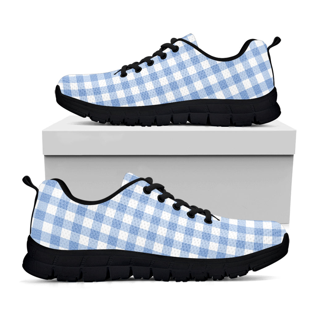 Cornflower Blue And White Gingham Print Black Sneakers