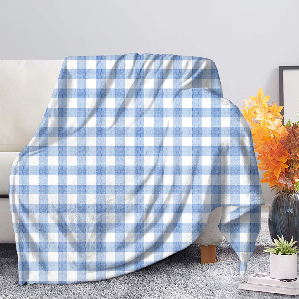 Cornflower Blue And White Gingham Print Blanket