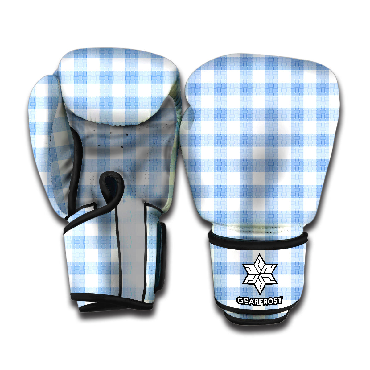 Cornflower Blue And White Gingham Print Boxing Gloves