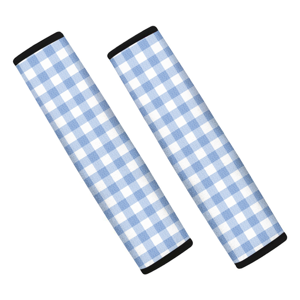 Cornflower Blue And White Gingham Print Car Seat Belt Covers