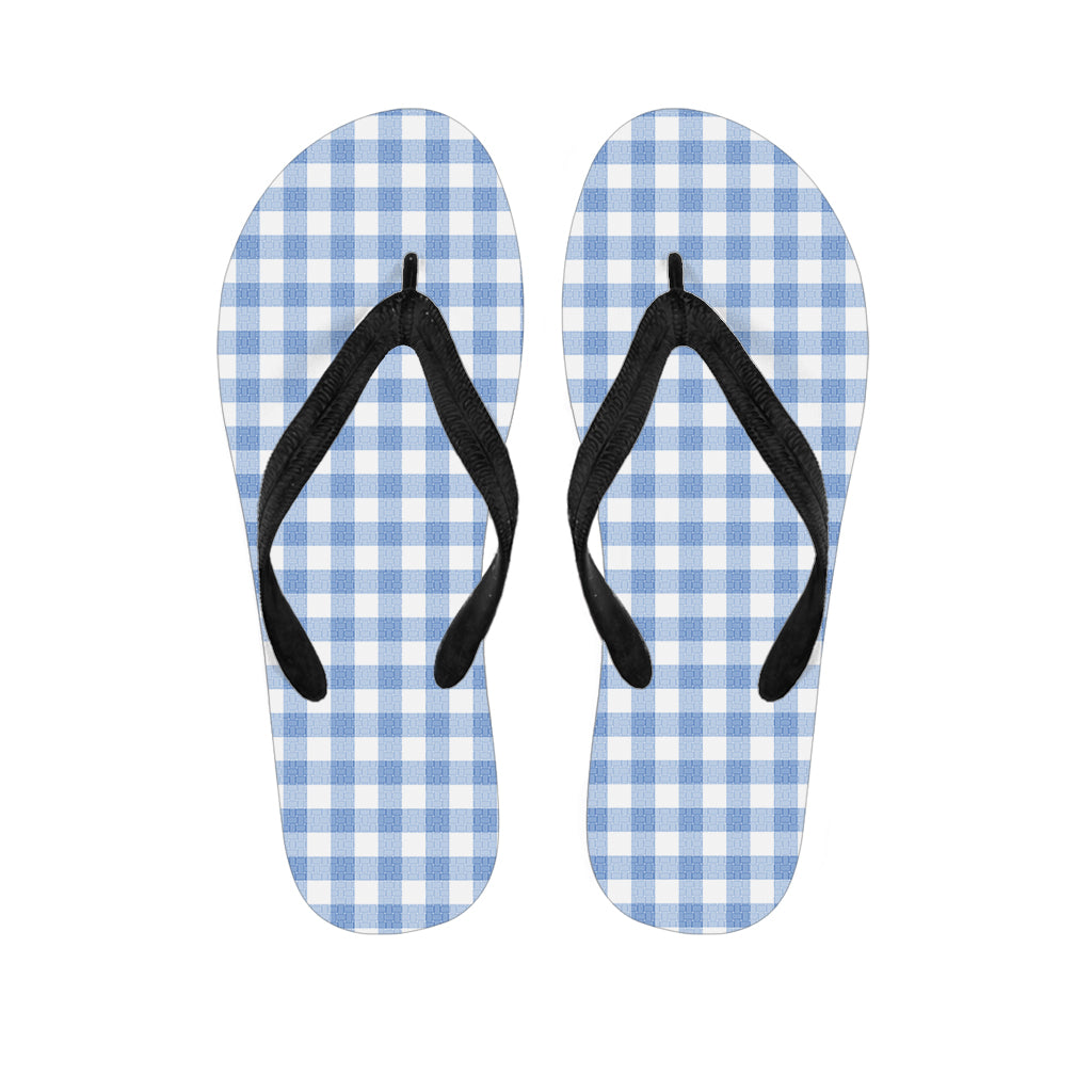 Cornflower Blue And White Gingham Print Flip Flops