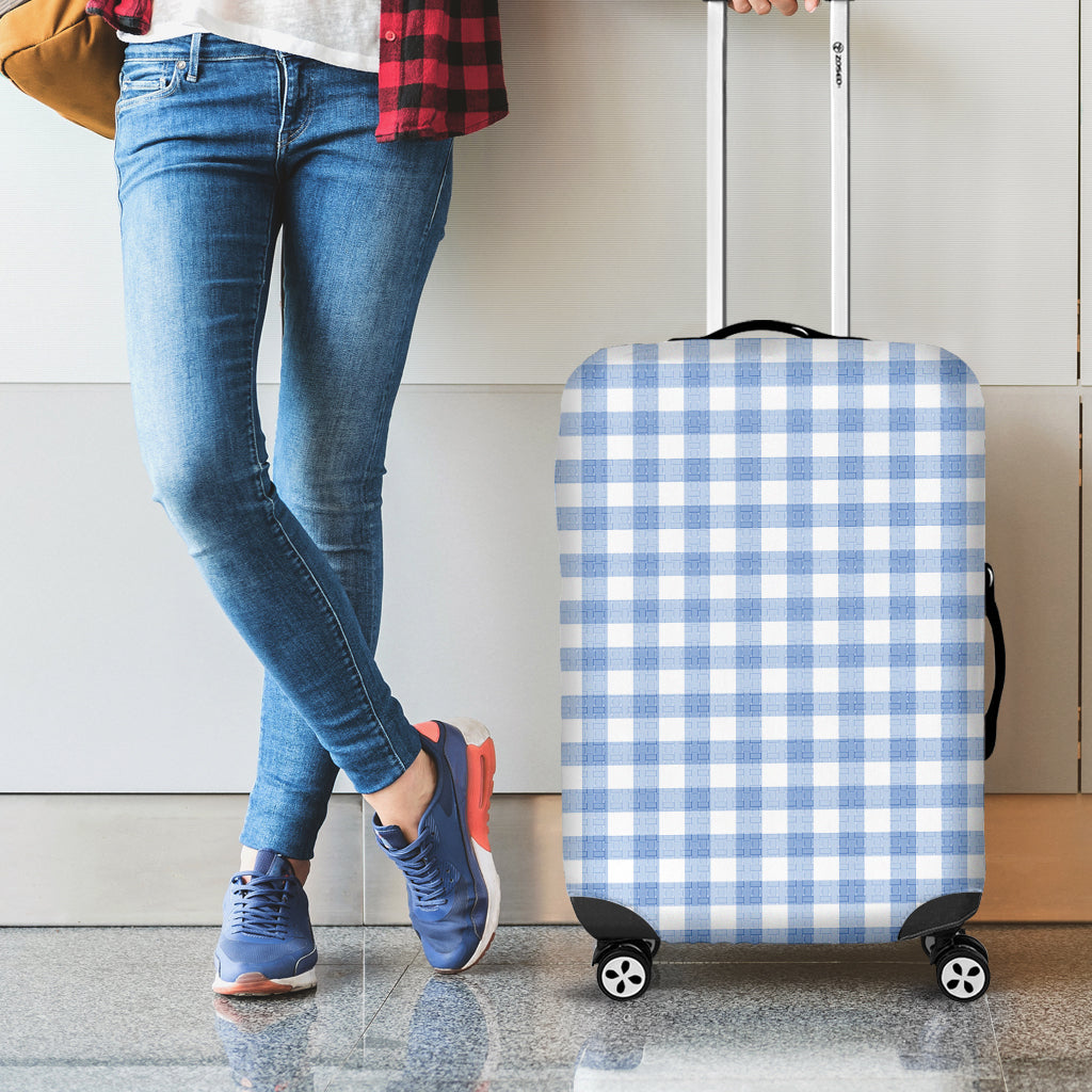 Cornflower Blue And White Gingham Print Luggage Cover