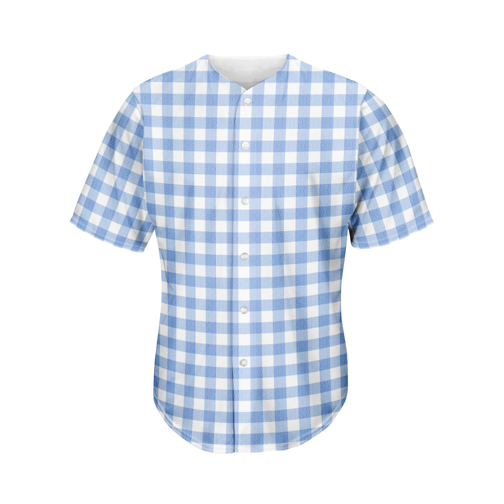 Cornflower Blue And White Gingham Print Men's Baseball Jersey