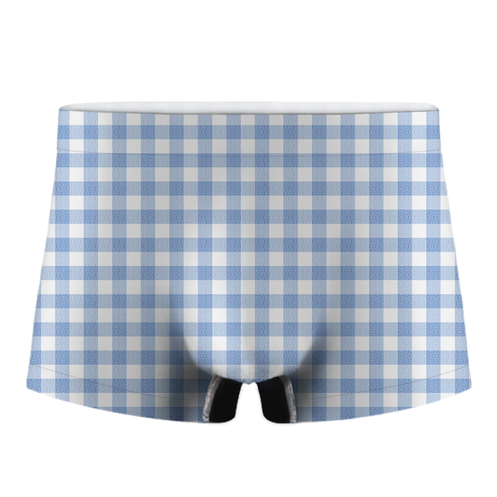 Cornflower Blue And White Gingham Print Men's Boxer Briefs