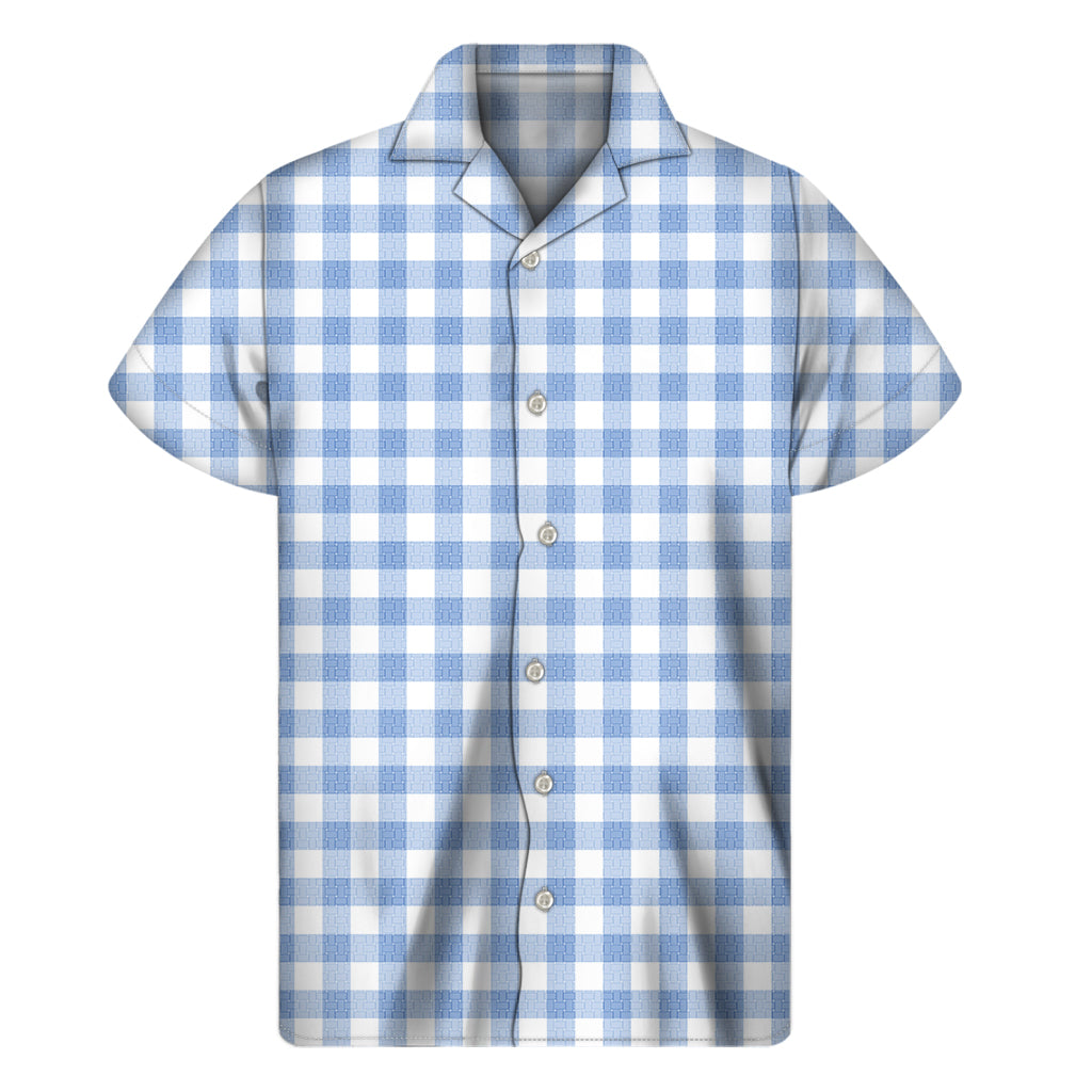 Cornflower Blue And White Gingham Print Men's Short Sleeve Shirt