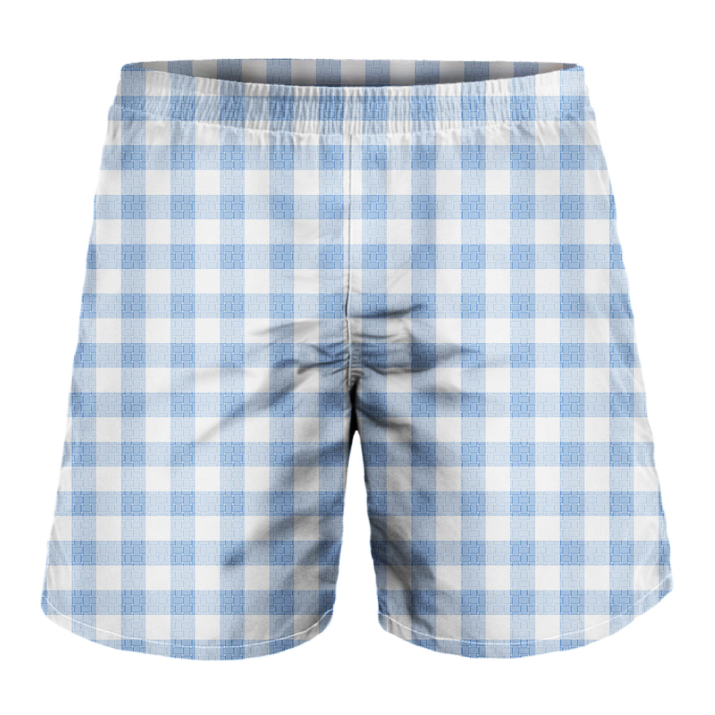 Cornflower Blue And White Gingham Print Men's Shorts