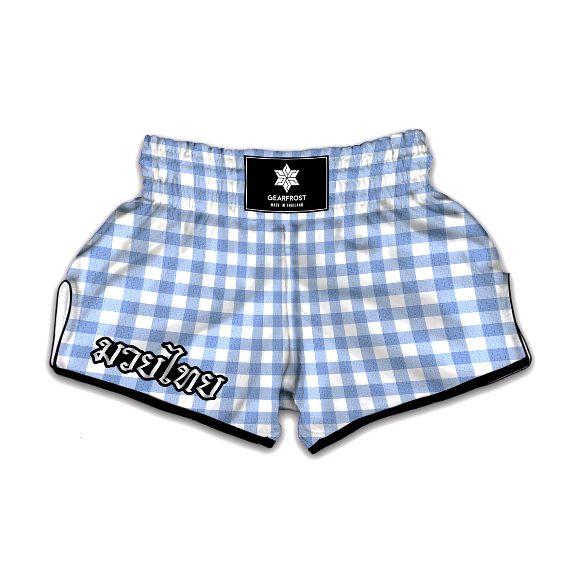 Cornflower Blue And White Gingham Print Muay Thai Boxing Shorts