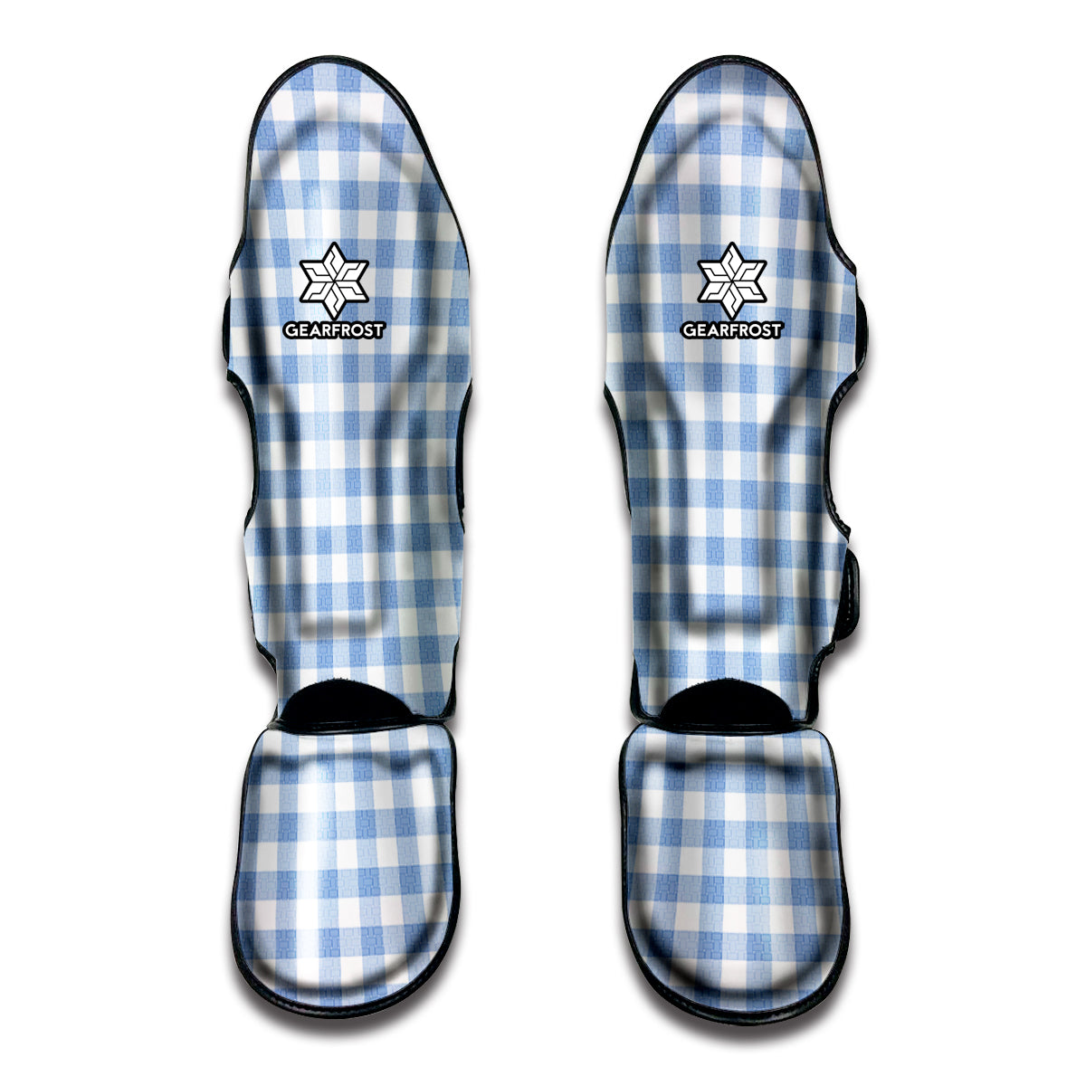 Cornflower Blue And White Gingham Print Muay Thai Shin Guards