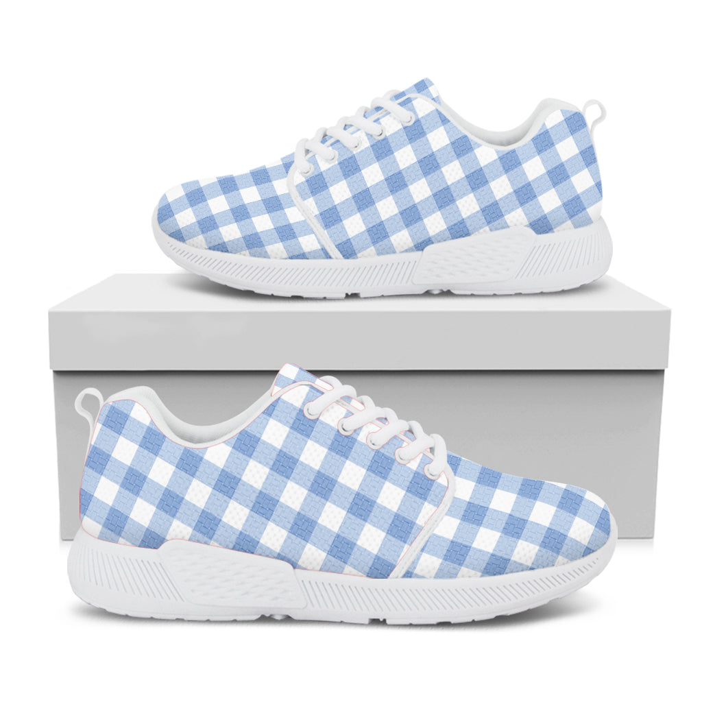 Cornflower Blue And White Gingham Print White Athletic Shoes