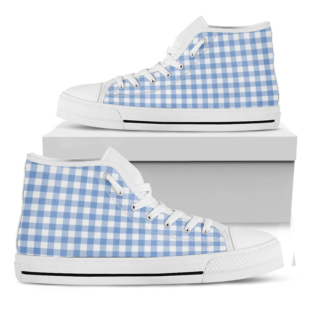 Cornflower Blue And White Gingham Print White High Top Shoes