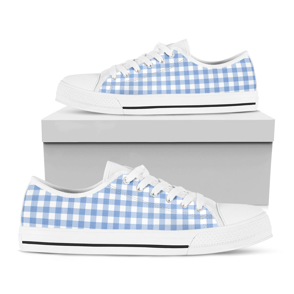 Cornflower Blue And White Gingham Print White Low Top Shoes