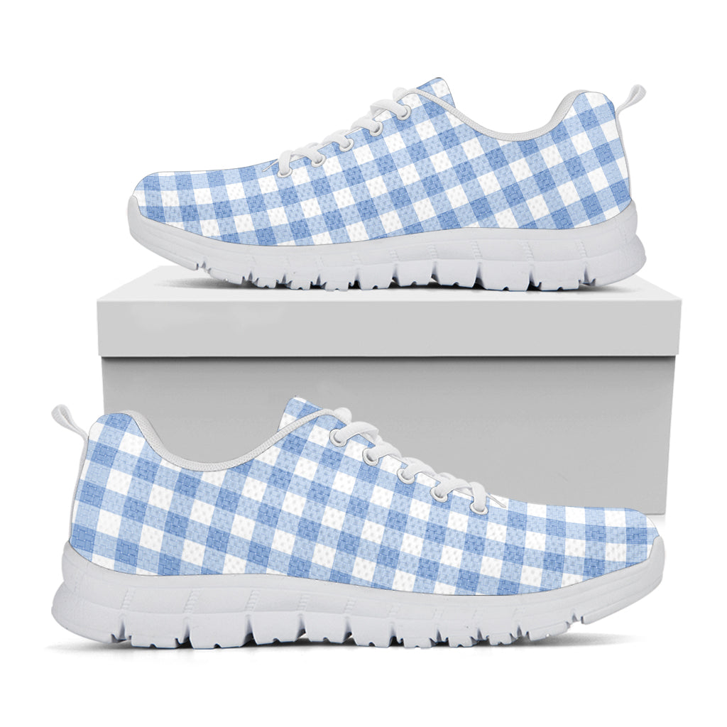 Cornflower Blue And White Gingham Print White Sneakers