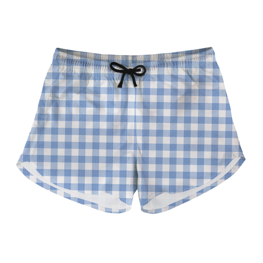 Cornflower Blue And White Gingham Print Women's Shorts