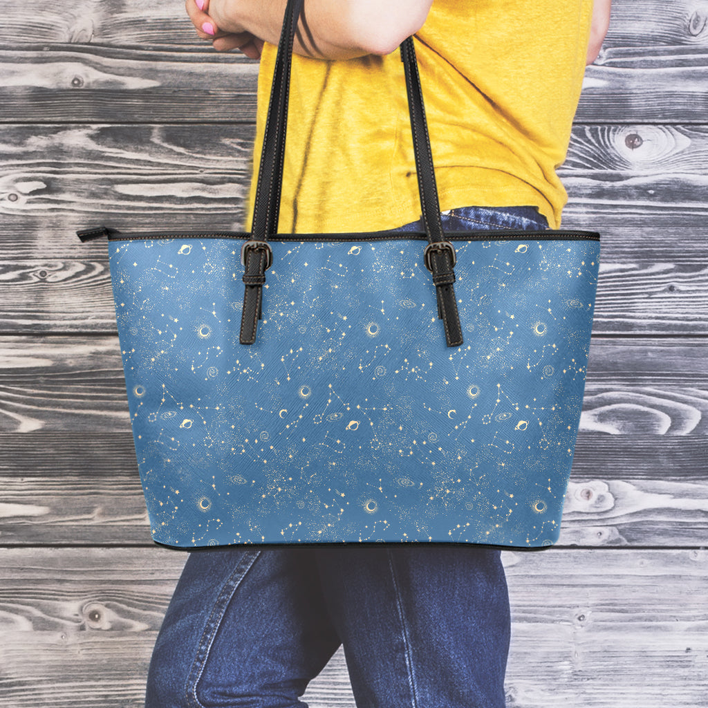 Cosmic Constellation Pattern Print Leather Tote Bag