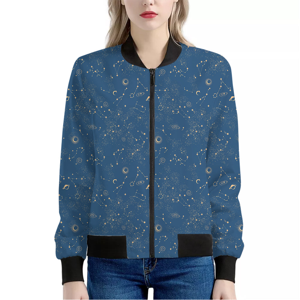 Cosmic Constellation Pattern Print Women's Bomber Jacket