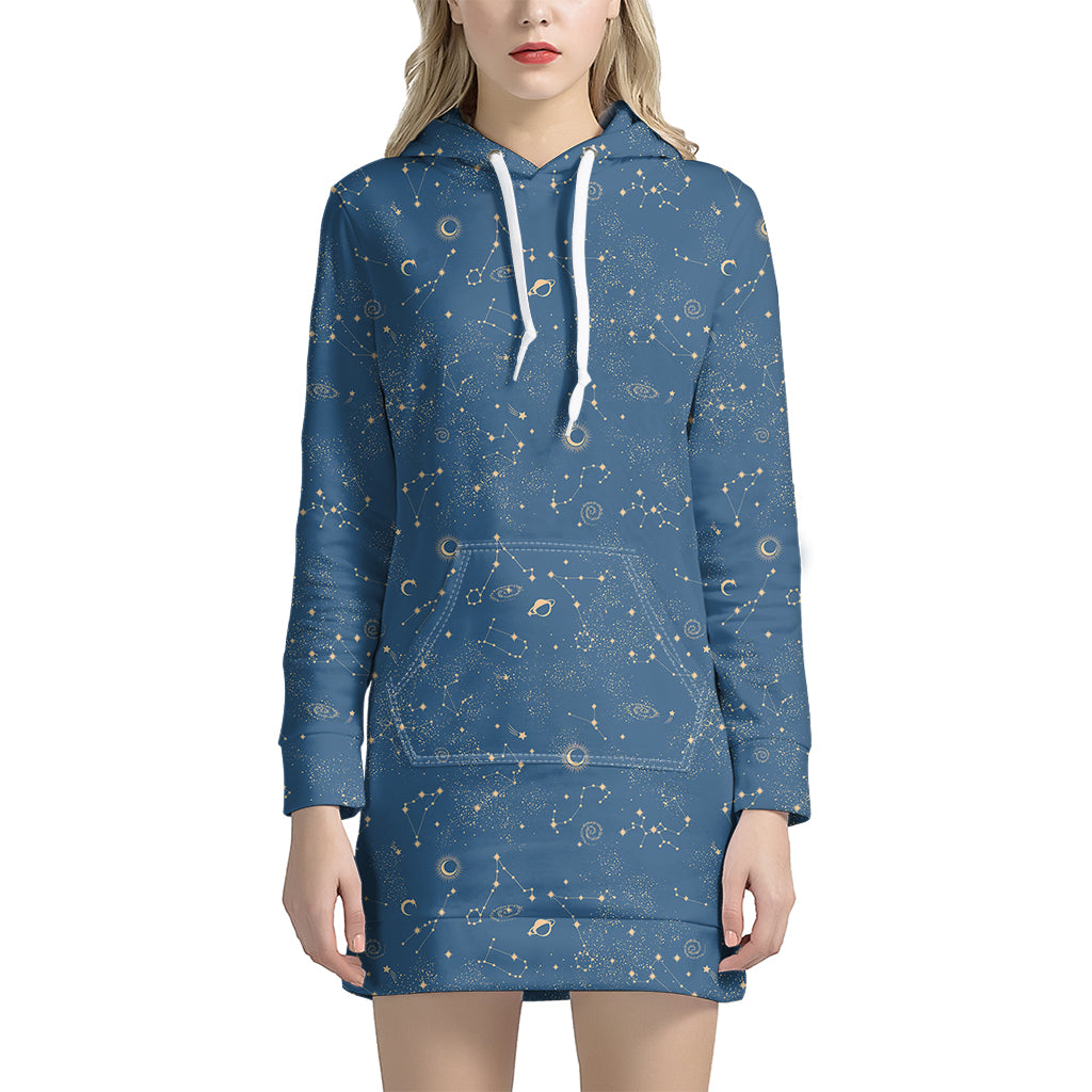 Cosmic Constellation Pattern Print Women's Pullover Hoodie Dress