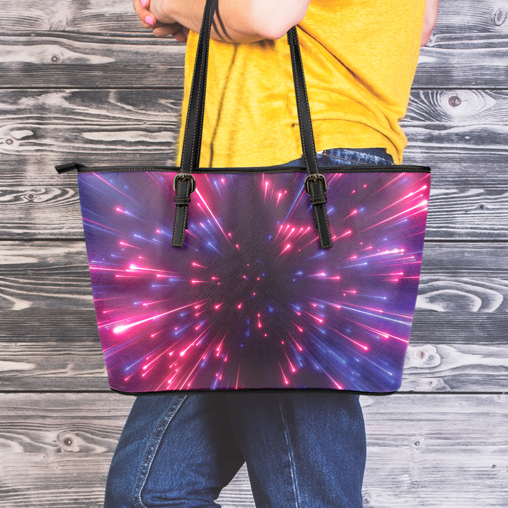 Cosmic Hyperspace Print Leather Tote Bag