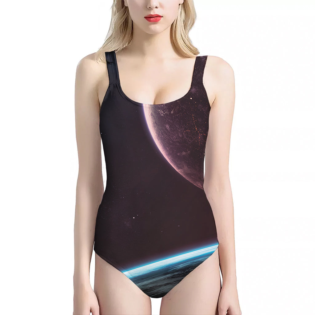 Cosmic Space Print One Piece Halter Neck Swimsuit