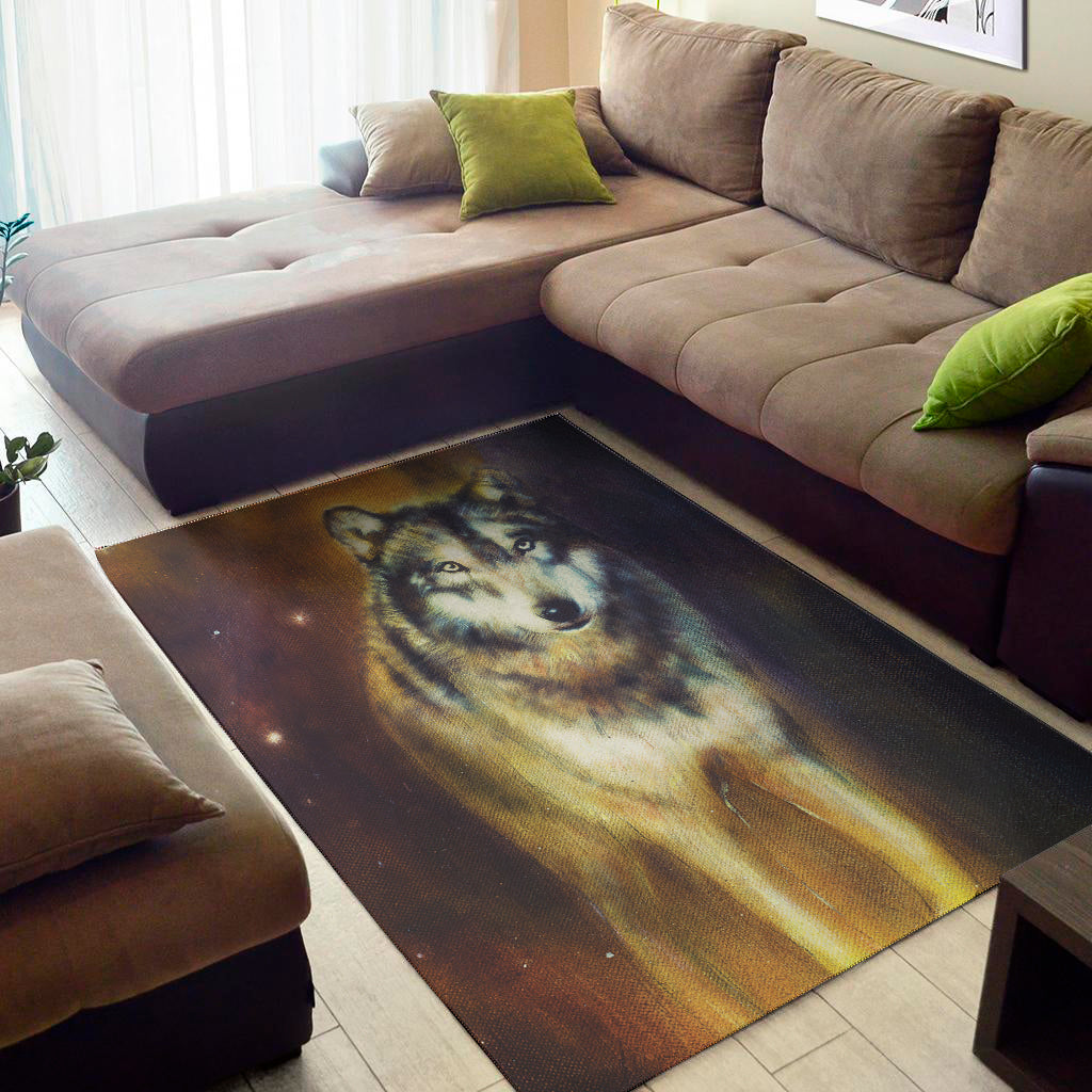 Cosmic Wolf Portrait Print Area Rug