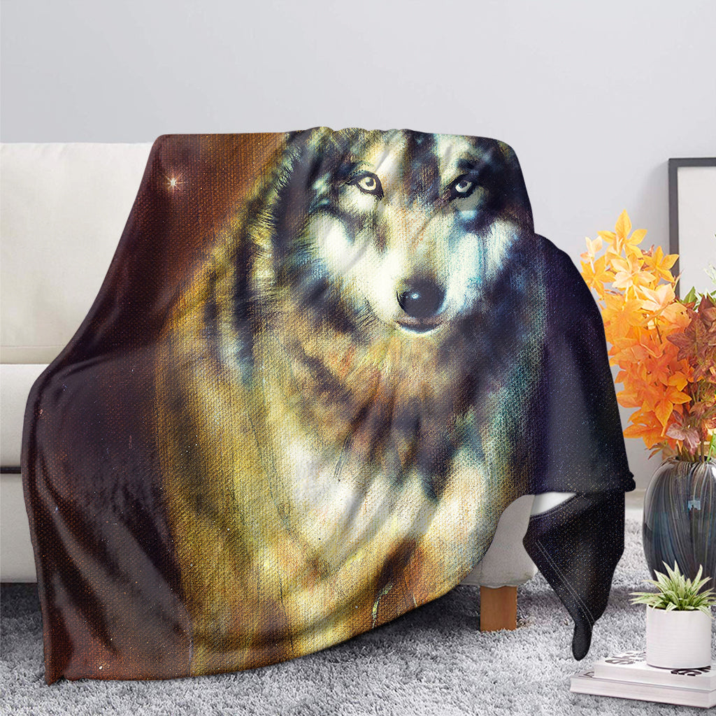 Cosmic Wolf Portrait Print Blanket