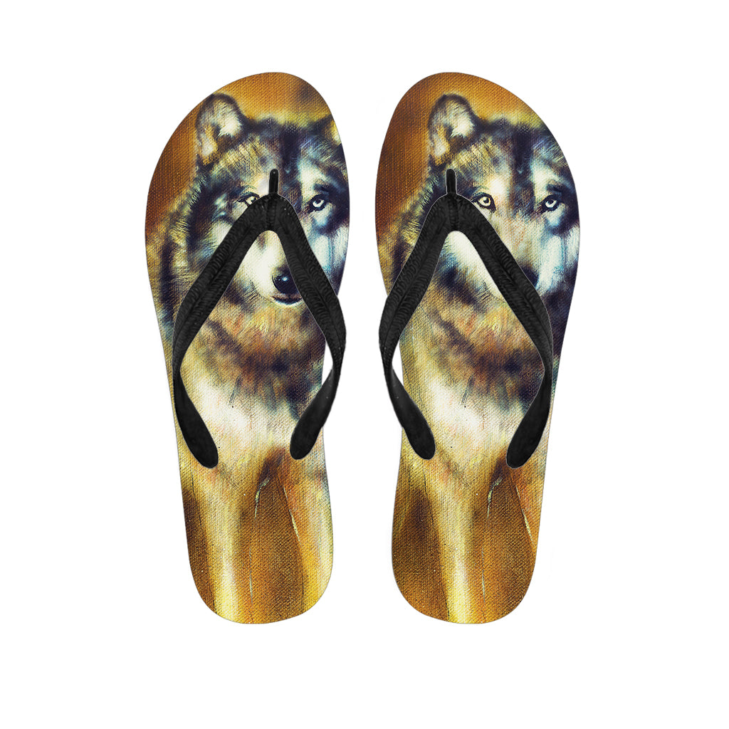 Cosmic Wolf Portrait Print Flip Flops