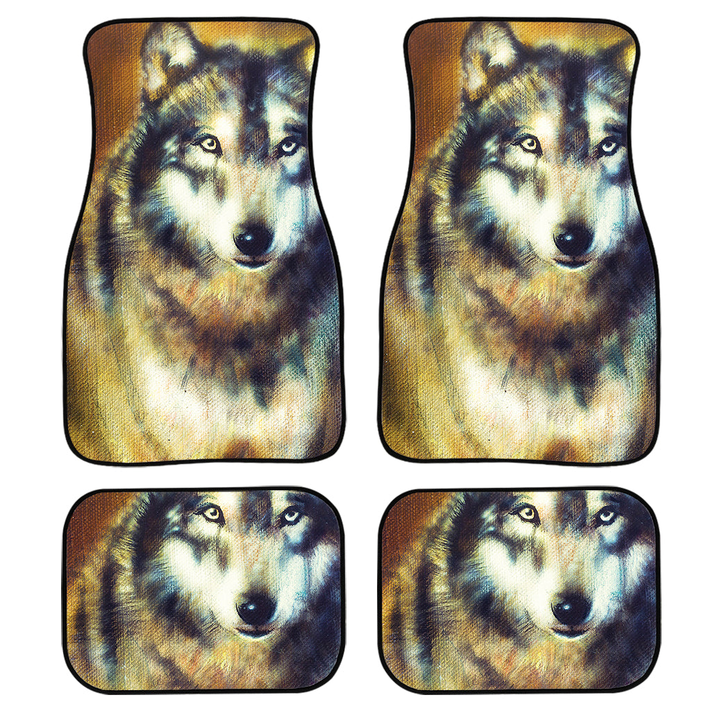 Cosmic Wolf Portrait Print Front and Back Car Floor Mats