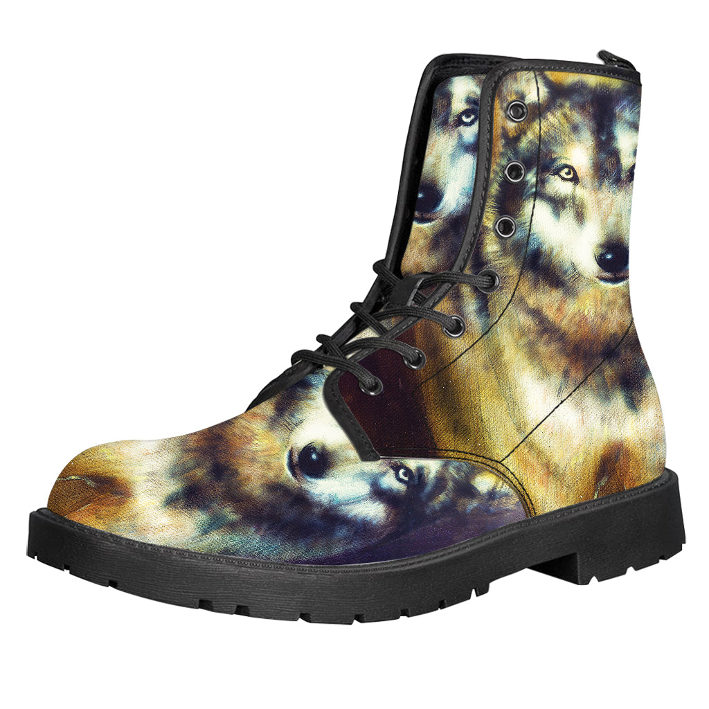 Cosmic Wolf Portrait Print Leather Boots