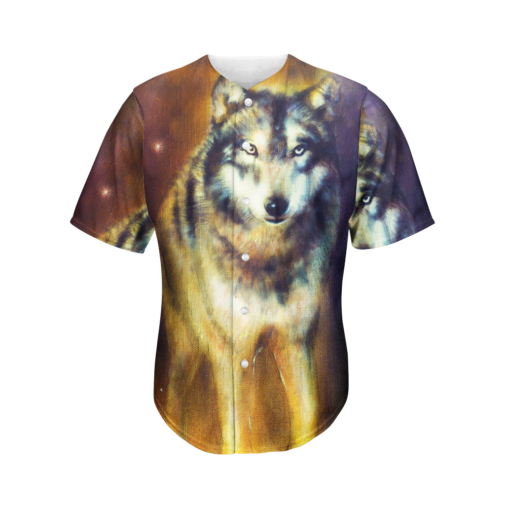 Cosmic Wolf Portrait Print Men's Baseball Jersey