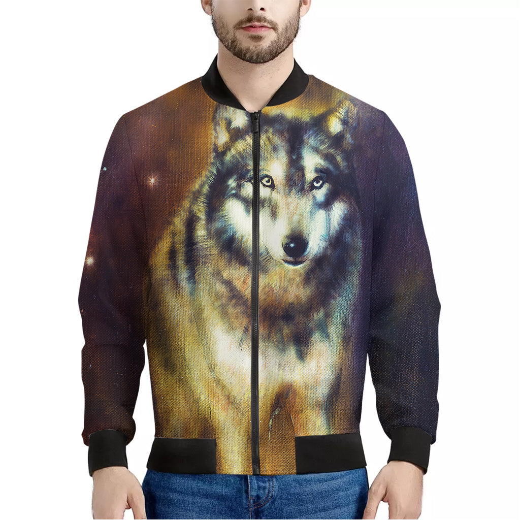 Cosmic Wolf Portrait Print Men's Bomber Jacket