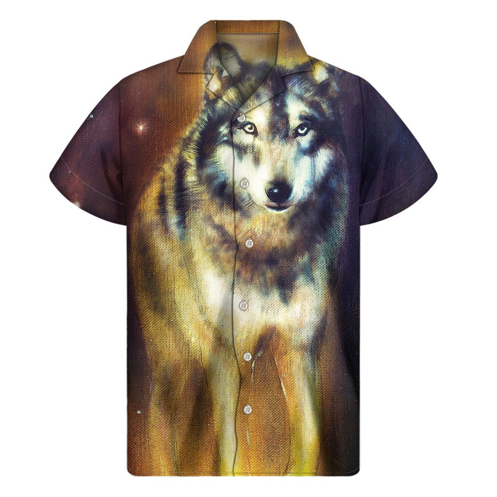 Cosmic Wolf Portrait Print Men's Short Sleeve Shirt