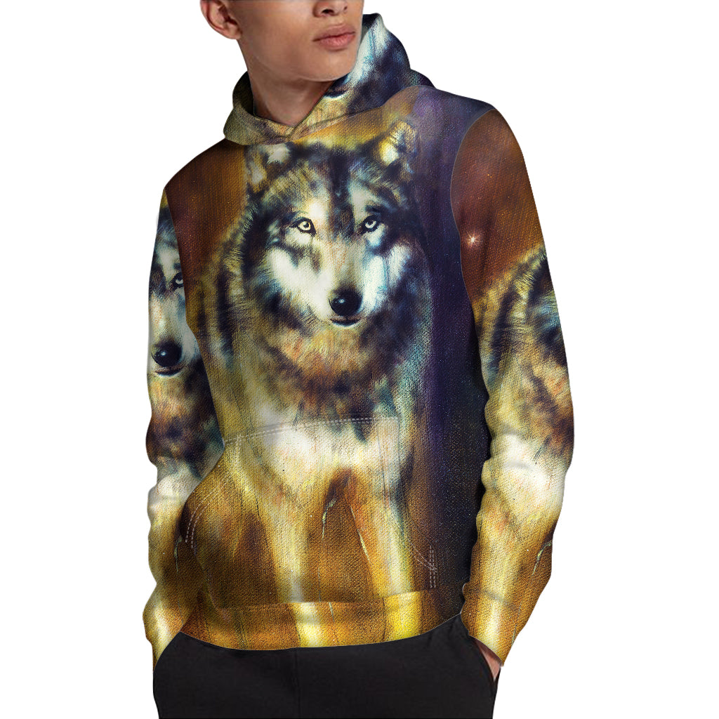 Cosmic Wolf Portrait Print Pullover Hoodie