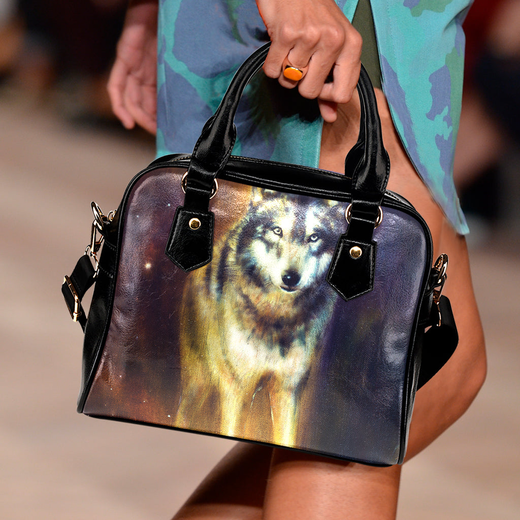 Cosmic Wolf Portrait Print Shoulder Handbag