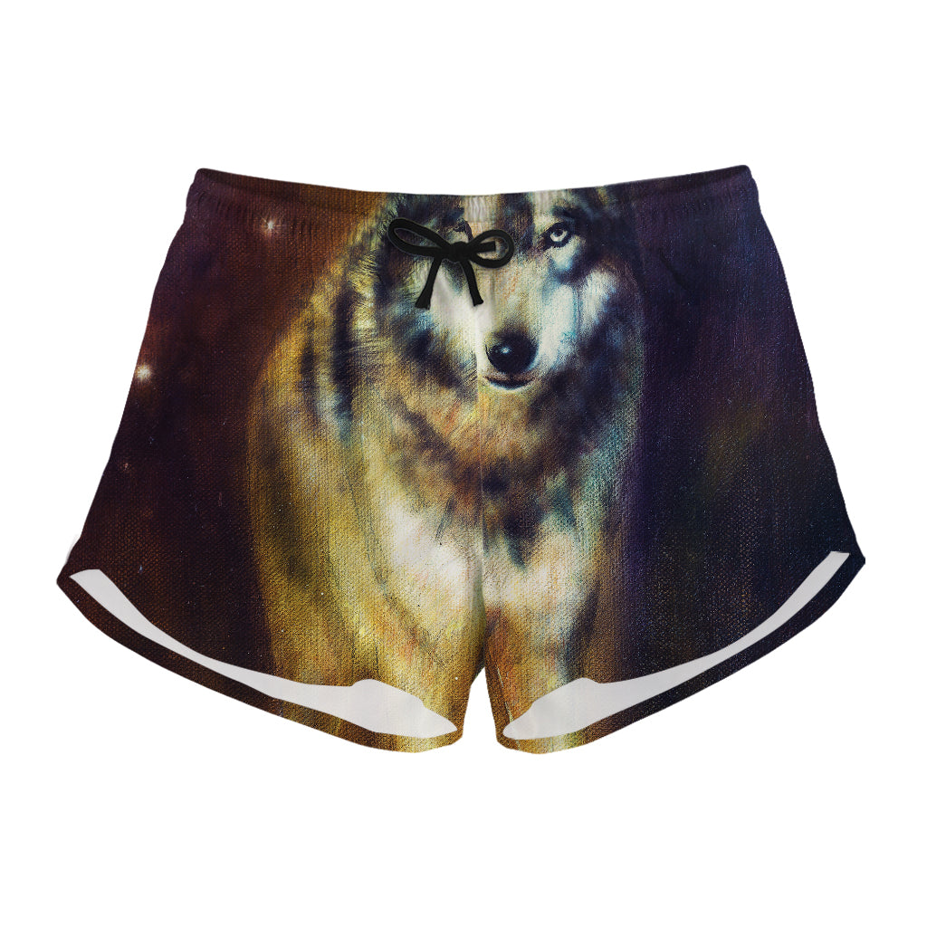 Cosmic Wolf Portrait Print Women's Shorts