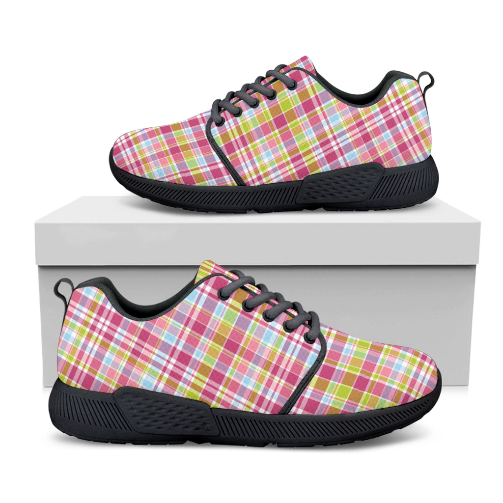 Cotton Candy Pastel Plaid Pattern Print Black Athletic Shoes