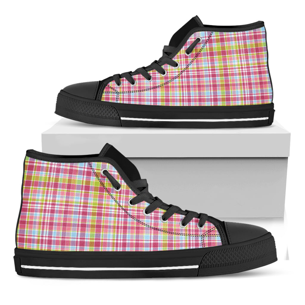 Cotton Candy Pastel Plaid Pattern Print Black High Top Shoes