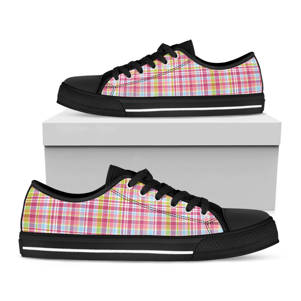 Cotton Candy Pastel Plaid Pattern Print Black Low Top Shoes