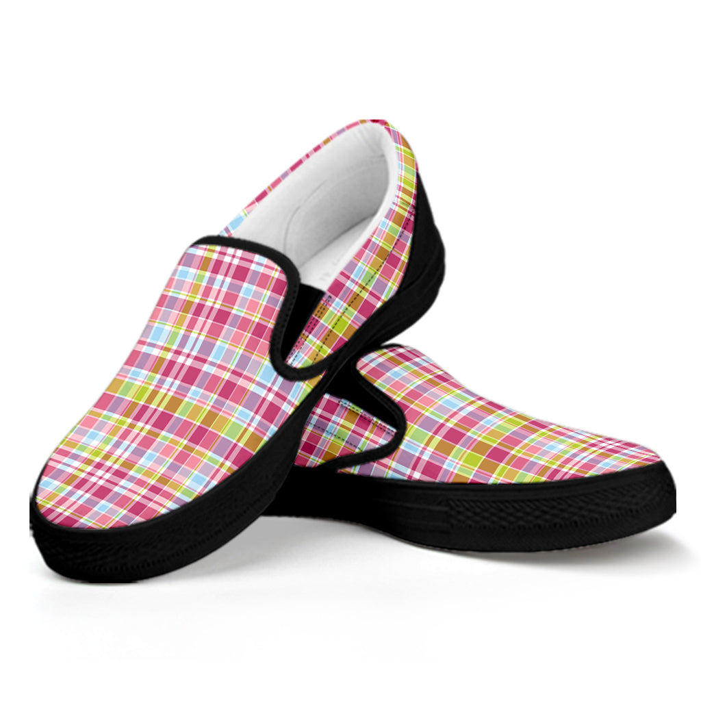 Cotton Candy Pastel Plaid Pattern Print Black Slip On Shoes