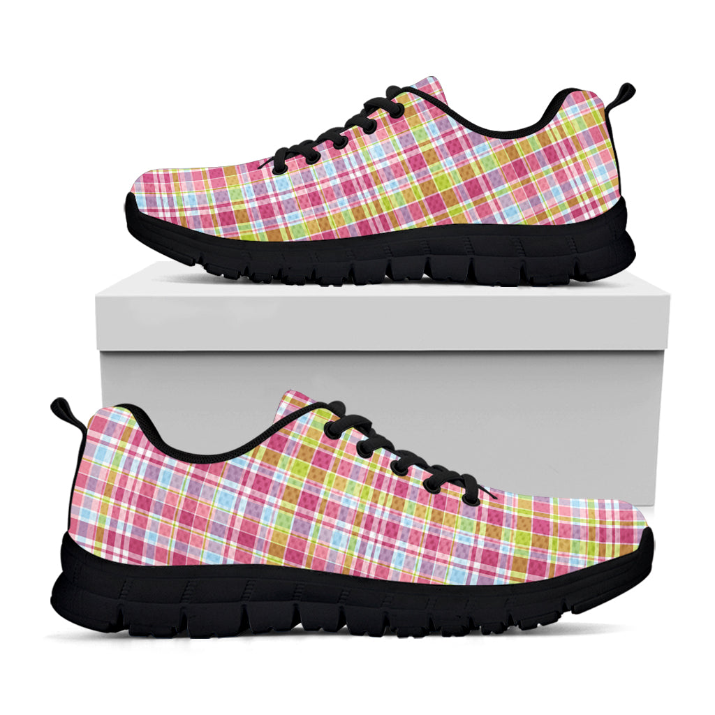 Cotton Candy Pastel Plaid Pattern Print Black Sneakers