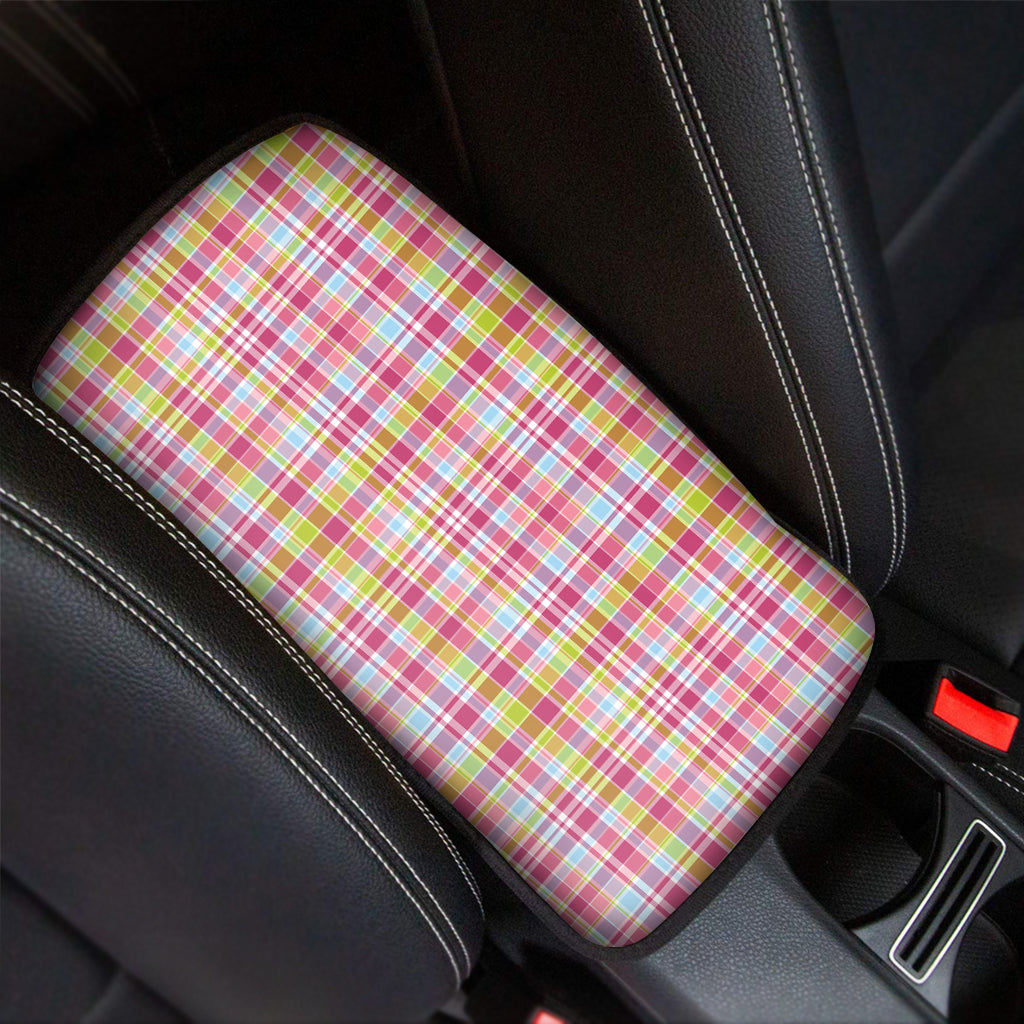 Cotton Candy Pastel Plaid Pattern Print Car Center Console Cover